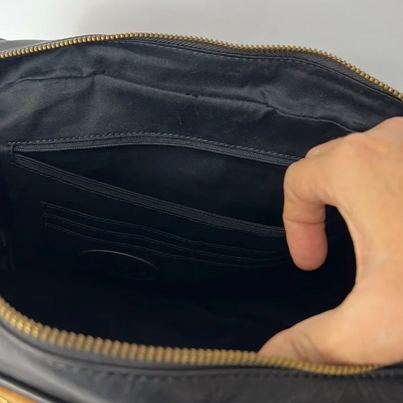 Fossil Black Leather Leopard Cheetah Print Handbag Satchel - Picture 15 of 16